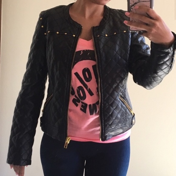 VEGAN LEATHER  QUILTED JACKET - Picture 3 of 4